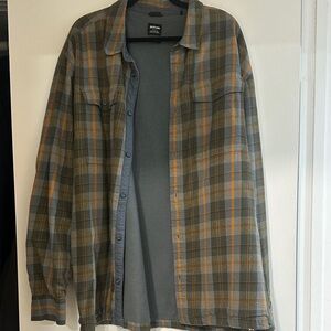 Prana Gray and Orange Plaid Shirt
